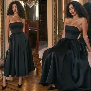 House‎ of cb contessa Black Strapless Satin Corset Midi Dress NWOT Size S